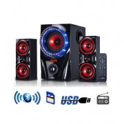 beFree Sound 2.1 Channel Surround Sound Bluetooth Speaker System in Red