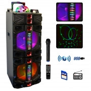 beFree Sound Dual 12 Inch Subwoofer Portable Bluetooth Party Speaker with LED Lights, USB/ SD Input, Rechargeable Battery, Remote Control and Wireless Microphone