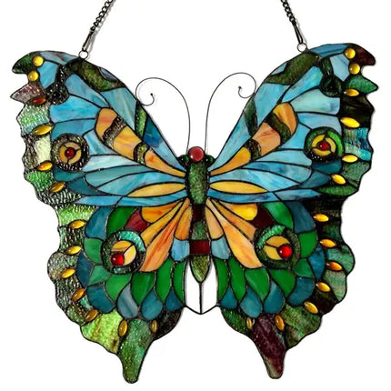 "Mariposa" Tiffany-glass Butterfly Window Panel 20x21
