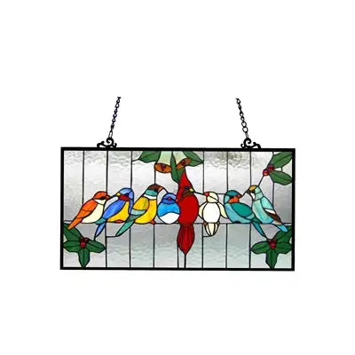 Panel de ventana Gathering Birds de cristal Tiffany "Aves" 24,5x12,5