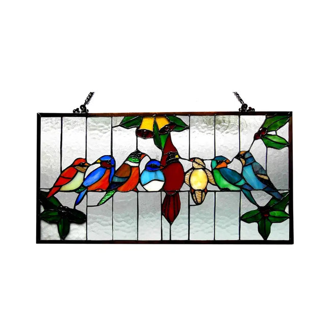 Panel de ventana Gathering Birds de cristal Tiffany "Aves" 24,5x12,5