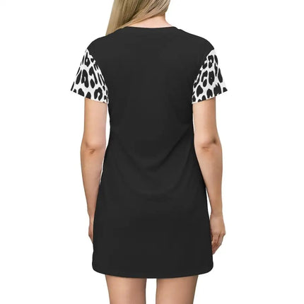 Uniquely You Womens Tee Style Dress, Black and White Half-Tone Leopard Pattern
