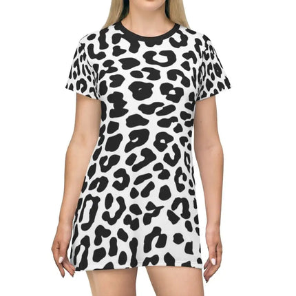 Uniquely You Womens Tee Style Dress, Black and White Half-Tone Leopard Pattern