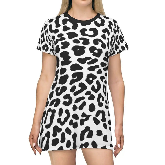 Uniquely You Womens Tee Style Dress, Black and White Half-Tone Leopard Pattern