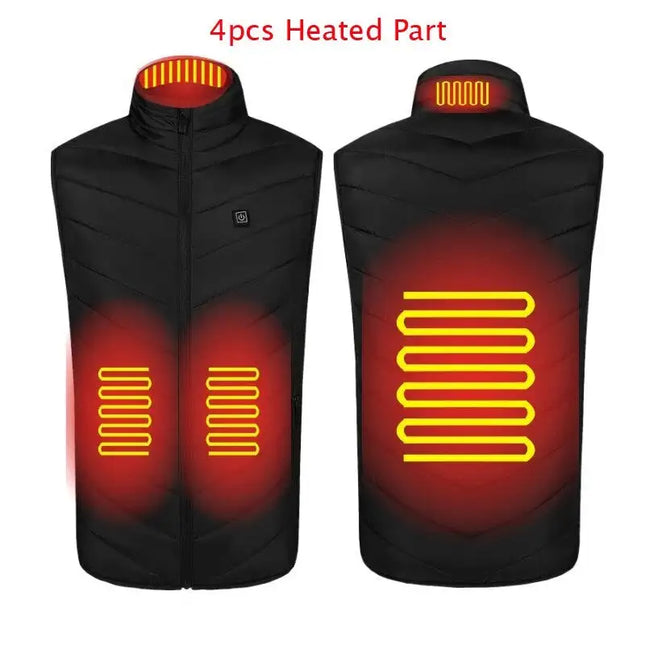 Winter Men Stand-up Collar XL / black 4pcs heated Cotton Vest