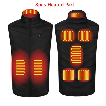 Winter Men Stand-up Collar XL / black 8pcs heated Cotton Vest