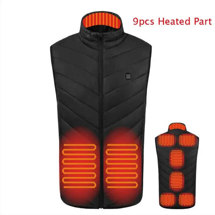 Winter Men Stand-up Collar XL / black 9pcs heated Cotton Vest