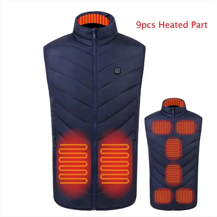 Winter Men Stand-up Collar S / blue 9pcs heated Cotton Vest