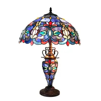 "PRISCILLA" Tiffany-style 3 Light Victorian Double Lit Table Lamp