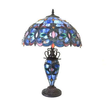 "PRISCILLA" Tiffany-style 3 Light Victorian Double Lit Table Lamp