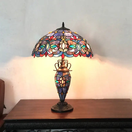 "PRISCILLA" Tiffany-style 3 Light Victorian Double Lit Table Lamp