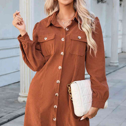 Button Down Puff Sleeve Dress