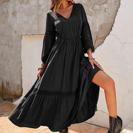 Tie Neck Balloon Sleeve Midi Dress