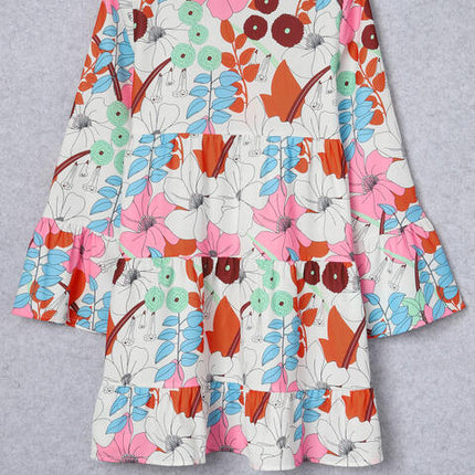 Floral Surplice Neck Tiered Dress