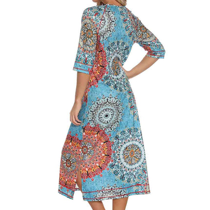 Printed Slit Night Dress with Pockets