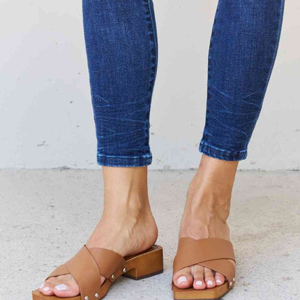 Weeboo Step Into Summer Criss Cross Wooden Clog Mule in Brown