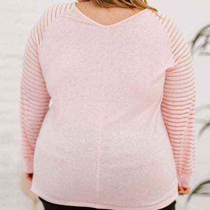 Plus Size Sheer Striped Sleeve V-Neck Top