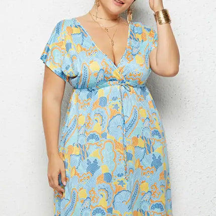 Women's Plus Size Deep V Print Dress