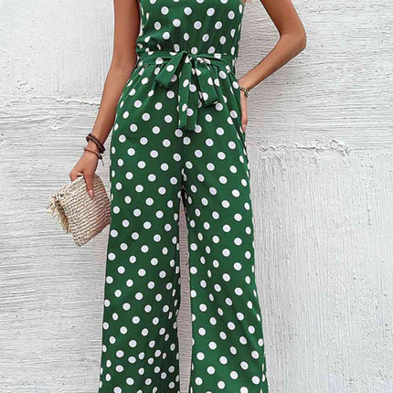 Polka Dot Grecian Wide Leg Jumpsuit