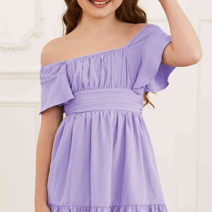 Ruffle Hem Tie-Back Flutter Sleeve Dress