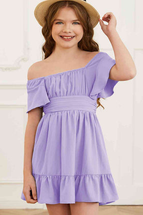 Ruffle Hem Tie-Back Flutter Sleeve Dress