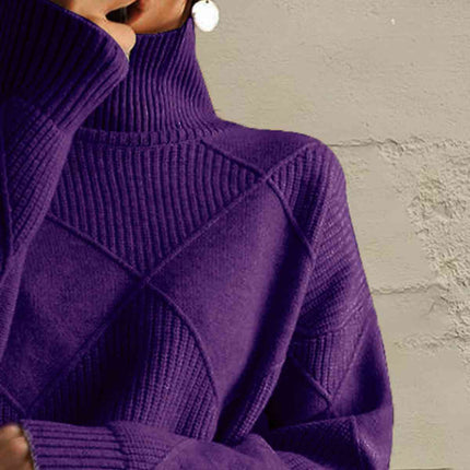 Geometric Turtleneck Long Sleeve Sweater - Vickie Lynn's