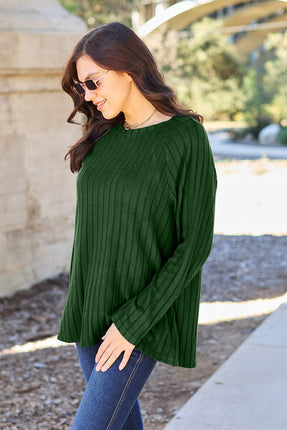 Basic Bae Full Size Ribbed Round Neck Long Sleeve Knit Top - Vickie Lynn's