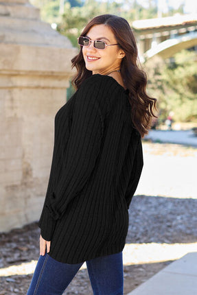 Basic Bae Full Size Ribbed Round Neck Long Sleeve Knit Top - Vickie Lynn's