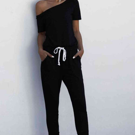 Asymmetrical Neck Tied Jumpsuit with Pockets