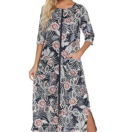 Printed Slit Night Dress with Pockets