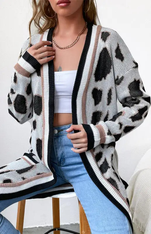 Women's Buttonless Leopard Print Cardigan Sweater Women's Jacket