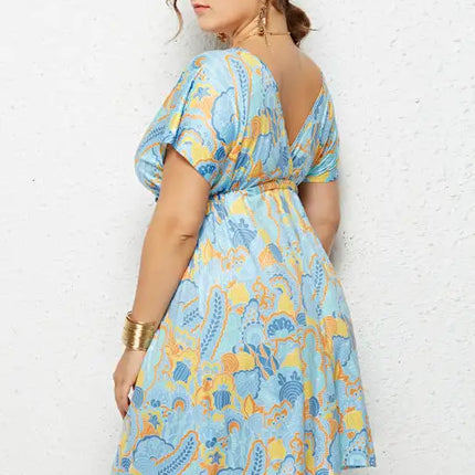 Women's Plus Size Deep V Print Dress