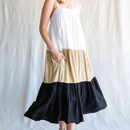 Color Block Sleeveless Dress with Pockets
