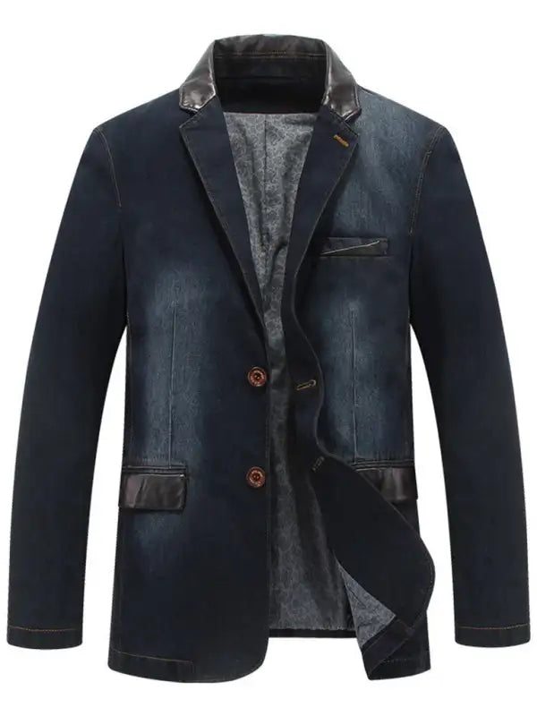 Chaqueta de traje casual de mezclilla con retazos para hombre 