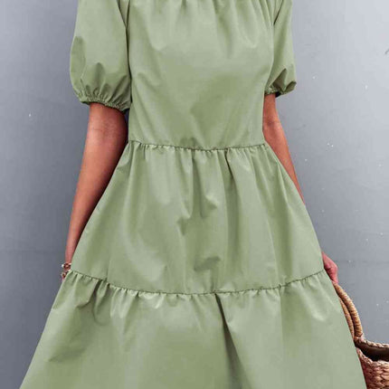 Square Neck Short Sleeve Mini Dress