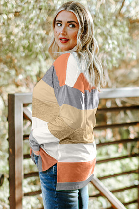 Plus Size Striped Slit Long Sleeve T-Shirt - Vickie Lynn's