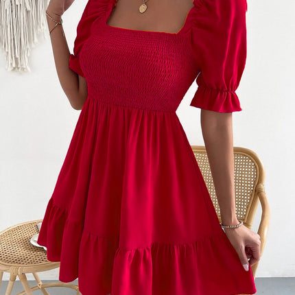 Smocked Square Neck Short Sleeve Dress