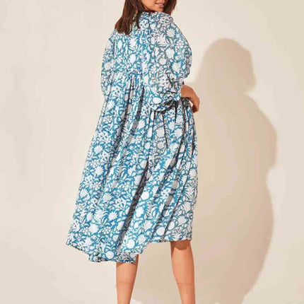 Floral Tie Neck Lantern Sleeve Dress