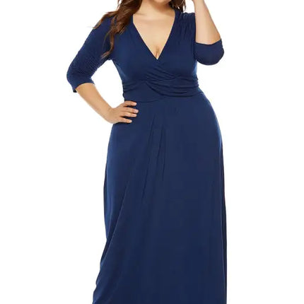 Women's Plus Size Deep V Solid Dress