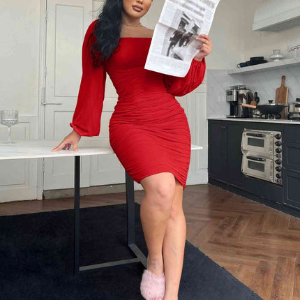 Zip-Back Ruched Bodycon Dress