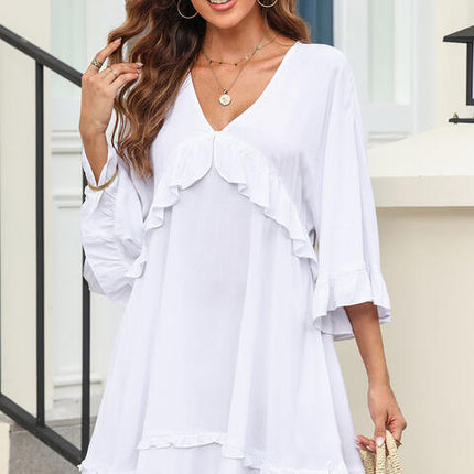 V-Neck Ruffled Mini Dress
