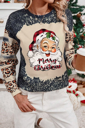 Santa Graphic Leopard Dropped Shoulder Sweatshirt - Vickie Lynn's