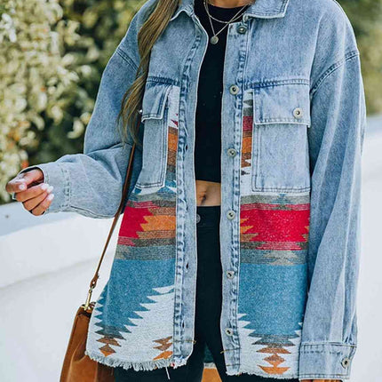 Collared Neck Dropped Shoulder Denim Jacket