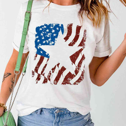 US Flag Graphic Round Neck Tee - Vickie Lynn's