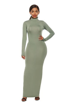 Mock Neck Long Sleeve Maxi Slim Dress - Vickie Lynn's