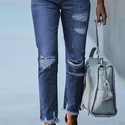 Women's Solid Zip-Fly Shredded Skinny Jeans