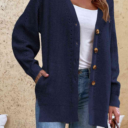 V-Neck Openwork Long Sleeve Cardigan