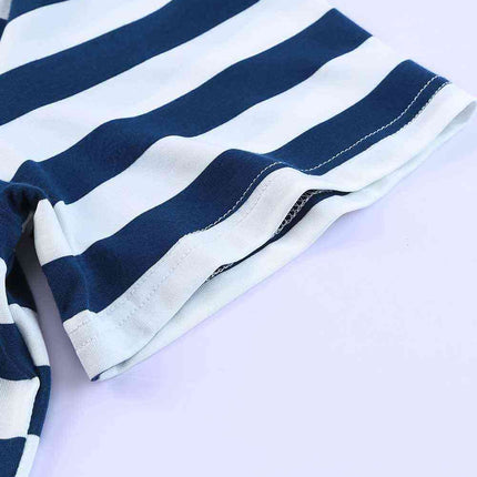 Striped V-Neck Short Sleeve Side Slit Dress