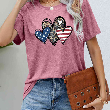 US Flag Leopard Heart Graphic Tee