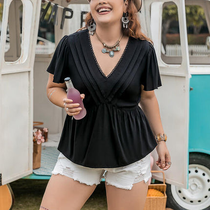 Plus Size V-Neck Flutter Sleeve Blouse